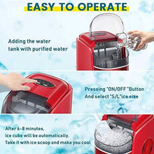 Load image into Gallery viewer, Kismile Countertop Ice Maker Machine,26Lbs/24H Compact Automatic Ice Makers,9 Cubes Ready in 6-8 Minutes,Portable Ice Cube Maker with self-Cleaning Program (Red)