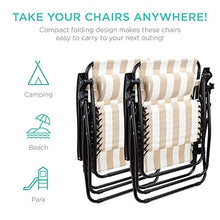 Load image into Gallery viewer, Best Choice Products Set of 2 Adjustable Steel Mesh Zero Gravity Lounge Chair Recliners w/Pillows and Cup Holder Trays, Tan Striped