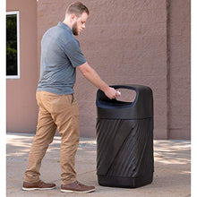 Load image into Gallery viewer, Safco Products 9371BL Twist Outdoor/Indoor Covered Top Plastic Trash Can, 32-Gallons, Two Openings, Touch-Free Disposal, Weather-Resistant, Ideal for Busy Environments, Black