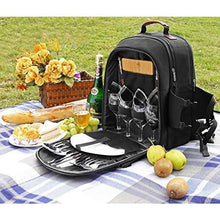 Load image into Gallery viewer, Sunflora Picnic Backpack for 4 Person Set Pack with Insulated Waterproof Pouch for Family Outdoor Camping (Black)