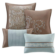 Load image into Gallery viewer, Madison Park Essentials Brystol 24 Piece Room in a Bag Faux Silk Comforter Jacquard Paisley Design Matching Curtains Down Alternative Hypoallergenic All Season Bedding-Set, Queen(90"x90"), Blue