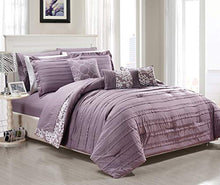 Load image into Gallery viewer, Chic Home CS2426 10 Piece Lea Complete Pleated Ruffles and Reversible Printed Queen Bed in a Bag Comforter Set Plum Sheets Included