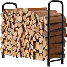 Load image into Gallery viewer, Amagabeli 4ft Firewood Rack Outdoor Log Rack Holder Fireplace Heavy Duty Wood Stacker Patio Deck Metal Kindling Logs Storage Stand Steel Tubular Wood Pile Racks Outside Accessories Black without Cover