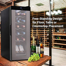 Load image into Gallery viewer, Nutrichef PKCWC120 Refrigerator-White & Red Chiller Countertop Cooler-Freestanding Compact Mini Wine Fridge 12 Bottle Capacity, Digital Control, Glass Door