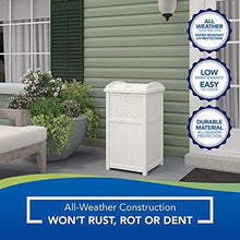 Load image into Gallery viewer, Suncast 33 Gallon Hideaway Trash Can for Patio - Resin Outdoor Trash with Lid - Use in Backyard, Deck, or Patio - White, Model:GHW1732WH