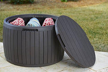 Load image into Gallery viewer, Keter Circa 37 Gallon Round Deck Box, Patio Table for Outdoor Cushion Storage, Brown