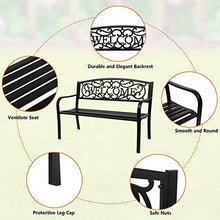 Load image into Gallery viewer, VINGLI 50" Patio Outdoor Metal Welcome Bench,Powder Coated Cast Iron Steel for Garden Path Yard Lawn Work Entryway Decor Deck, Black