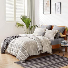 Load image into Gallery viewer, PHF Cotton Boho Textured Duvet Cover Set - 3 Pieces, King (106” x 92”) - Geometric Pattern Bedding Yarn Dyed Jacquard Stripe - Soft and Cozy, Suitable for All Season, Grey and Cream