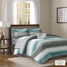 Load image into Gallery viewer, Madison Park Essentials Cozy Bed in a Bag Comforter, Vibrant Color Design All Season Down Alternative Cover with Complete Sheet Set, Queen(90"x90"), Stripe Aqua