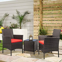 Load image into Gallery viewer, Devoko Patio Porch Furniture Sets 3 Pieces PE Rattan Wicker Chairs with Table Outdoor Garden Furniture Sets (Brown/Red)