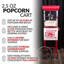 Load image into Gallery viewer, Nostalgia PC25RW 2.5 Oz Popcorn & Concession Cart, 48" Tall, Makes 10 Cups, with Kernel & Oil Measuring Spoons & Scoop, 13" Wheels for Easy Mobility, Red/White