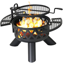 Load image into Gallery viewer, BALI OUTDOORS Fire Pits Outdoor Wood Burning, Practical Fire Pit with Cooking Grate Outdoor Fireplace with Cooking Grill Firepit Grill, Black