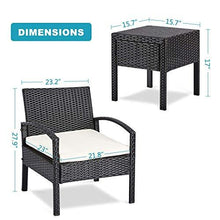 Load image into Gallery viewer, M&W 3 Pieces Patio Sofa Set, PE Wicker Rattan Outdoor Sectional Furniture, 2 Cushioned Chairs and 1 Coffee Table for Lawn Garden Backyard Pool