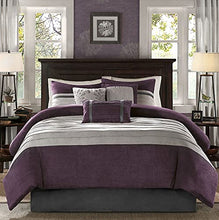 Load image into Gallery viewer, Madison Park - Palmer 7 Piece Comforter Set - Plum - Full - Pieced Microsuede - Includes 1 Comforter, 3 Decorative Pillows, 1 Bed Skirt, 2 Shams
