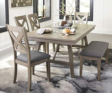 Load image into Gallery viewer, Signature Design by Ashley Aldwin Upholstered Dining Room Bench, Beige & Gray