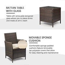 Load image into Gallery viewer, Devoko Patio Porch Furniture Sets 3 Pieces PE Rattan Wicker Chairs with Table Outdoor Garden Furniture Sets (Brown/Beige)