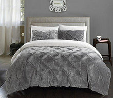 Load image into Gallery viewer, Chic Home 3 Piece Josepha Pinch Pleated Ruffled & Pintuck Sherpa Lined Comforter Set, Queen, Grey