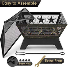 Load image into Gallery viewer, Amagabeli Fire Pit Outdoor Wood Burning 24in Firepit Firebowl Fireplace Poker Spark Screen Retardant Mesh Lid Extra Deep Large Square Outside Backyard Deck Heavy Duty Metal Grate Rustproof Bronze