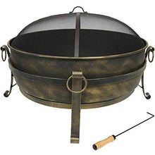 Load image into Gallery viewer, Sunnydaze Cauldron Outdoor Fire Pit - 34 Inch Large Bonfire Wood Burning Patio & Backyard Firepit for Outside with Round Spark Screen, Fireplace Poker, and Metal Grate