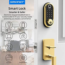 Load image into Gallery viewer, Smart Lock SMONET Bluetooth Keyless Entry Keypad Smart Deadbolt-Fingerprint Electronic Deadbolt Door Lock-App Control, Remote Ekeys Sharing, Free App Monitoring Easy to Install for Homes and Hotel