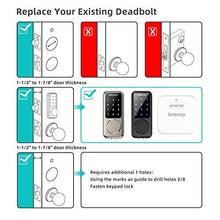 Load image into Gallery viewer, Smart Lock,SMONET Touchscreen Keypad Deadbolt,Keyless Door Entry for Exterior Door,Passcode Code Front Door Lock,WiFi Door Lock Compatible with Alexa,Bluetooth Deadbolt Lock for Home Office