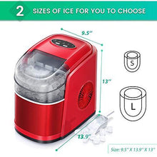 Load image into Gallery viewer, Kismile Countertop Ice Maker Machine,26Lbs/24H Compact Automatic Ice Makers,9 Cubes Ready in 6-8 Minutes,Portable Ice Cube Maker with self-Cleaning Program (Red)