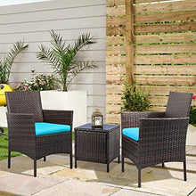 Load image into Gallery viewer, Devoko Patio Porch Furniture Sets 3 Pieces PE Rattan Wicker Chairs with Table Outdoor Garden Furniture Sets (Brown/Blue)