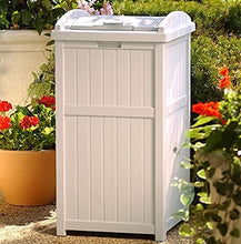 Load image into Gallery viewer, Suncast Trash Hideaway Outdoor Patio 33 Gallon Trash Can Bin, 1 Java and 1 Taupe