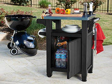 Load image into Gallery viewer, Keter Unity Portable Outdoor Table and Storage Cabinet with Hooks for Grill Accessories-Stainless Steel Top for Patio Kitchen Island or Bar Cart, Dark Grey