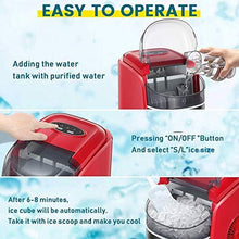 Load image into Gallery viewer, Kismile Countertop Ice Maker Machine,26Lbs/24H Compact Automatic Ice Makers,9 Cubes Ready in 6-8 Minutes,Portable Ice Cube Maker with self-Cleaning Program (Black and Red)