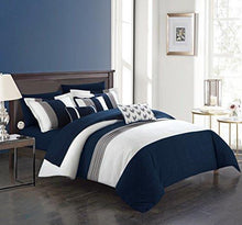 Load image into Gallery viewer, Chic Home Ayelet 10 Piece Comforter Set Color Block Ruffled Bag Bedding, Queen, Navy