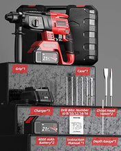 Load image into Gallery viewer, Rotary Hammer Drill, WAKYME SDS-Plus 1/2 inch 21V Cordless Demolition Hammer with 1400RPM and Two 4.0Ah Batteries, Variable Speed, 3-in-1 Mode Brushless Impact Drill with Safety Clutch, 13 Pieces Set