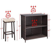 Load image into Gallery viewer, YAHEETECH 3pcs Patio Bar Set with Rattan Wicker, Outdoor Conversation Set Patio Furniture with 2 Cushions Stools & Glass Top Table
