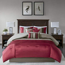 Load image into Gallery viewer, Madison Park Amherst Faux Silk Comforter Set-Casual Contemporary Design All Season Down Alternative Bedding, Matching Shams, Bedskirt, Decorative Pillows, King(104"x92"), Red, 7 Piece