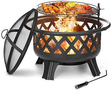 Load image into Gallery viewer, KINGSO 2-in-1 Outdoor Fire Pit with Cooking Grate 30" Heavy Duty Fire Pits Outdoor Wood Burning Steel BBQ Grill Firepit Bowl with Spark Screen Cover Log Grate Fire Poker for Backyard Bonfire Patio