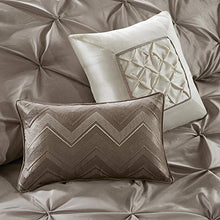 Load image into Gallery viewer, Madison Park Essentials Room in a Bag Faux Silk Comforter Set-Luxe Diamond Tufting All Season Bedding, Matching Curtains, Decorative Pillows, Queen(90"x90"), Taupe
