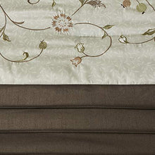 Load image into Gallery viewer, Madison Park Serene Faux Silk Comforter Floral Embroidery Design All Season Set, Matching Bed Skirt, Decorative Pillows, Queen(90"x90"), Green 7 Piece
