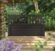 Load image into Gallery viewer, Keter Eden 70 Gallon Storage Bench Deck Box for Patio Furniture, Front Porch Decor and Outdoor Seating – Perfect to Store Garden Tools and Pool Toys,Brown / Brown