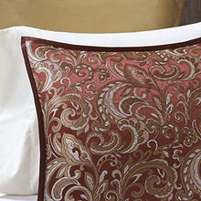 Load image into Gallery viewer, Madison Park Essentials Brystol 24 Piece Room in a Bag Faux Silk Comforter Jacquard Paisley Design Matching Curtains Down Alternative Hypoallergenic All Season Bedding-Set, King(104"x92"), Red