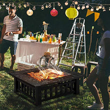 Load image into Gallery viewer, Yaheetech Multifunctional Fire Pit Table 32in Square Metal Firepit Stove Backyard Patio Garden Fireplace for Camping, Outdoor Heating, Bonfire and Picnic