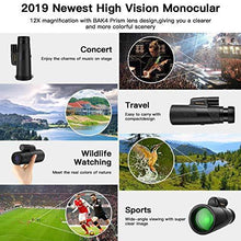 Load image into Gallery viewer, Monocular Telescope, 12x50 High Power HD Monocular for Bird Watching Adults with Smartphone Holder & Tripod BAK4 Prism for Wildlife Hunting Camping Travelling Wildlife - 2020 Newest (1250, Black)