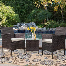Load image into Gallery viewer, Devoko Patio Porch Furniture Sets 3 Pieces PE Rattan Wicker Chairs with Table Outdoor Garden Furniture Sets (Brown/Beige)