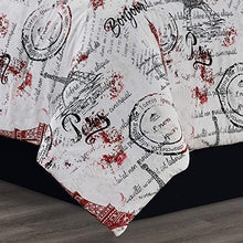 Load image into Gallery viewer, Sapphire Home 7 Piece Queen Comforter Set with Shams Bedskirt Cushions, Paris Eiffel Tower Theme Bed Cover Bed in a Bag, Red White, 7pc Comforter Queen Paris Red