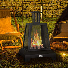 Load image into Gallery viewer, Chimenea Fireplace Outdoor Fireplace Fire Pit Wood Burning Fire Pit Patio Square Iron Fire Pit 27.5" Large Fire Pits Fire Poker Mesh Spark Screen Chimney Charcoal Grid for Garden, Backyard