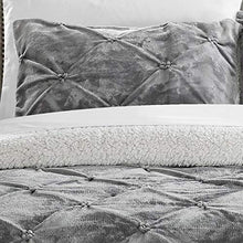 Load image into Gallery viewer, Chic Home 3 Piece Josepha Pinch Pleated Ruffled & Pintuck Sherpa Lined Comforter Set, Queen, Grey