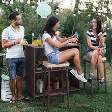 Load image into Gallery viewer, YAHEETECH 3pcs Patio Bar Set with Rattan Wicker, Outdoor Conversation Set Patio Furniture with 2 Cushions Stools & Glass Top Table