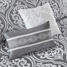 Load image into Gallery viewer, Madison Park Essentials Jordan Cozy Room in A Bag Comforter & Complete Sheet Set, Window Treatment, Luxe Jacquard Damask Print, All Season Bedding, Pillows, Queen(90"x90"), Grey 24 Piece