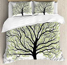 Load image into Gallery viewer, Ambesonne Tree of Life Duvet Cover Set, Big Old Leaves and Branches Nature Growth Ecology Themed Artwork, Decorative 3 Piece Bedding Set with 2 Pillow Shams, King Size, White Black