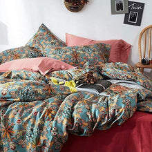 Load image into Gallery viewer, mixinni Vintage Style Garden Flower Duvet Cover Set with Zipper Closure Soft Cotton Flower Pattern on Blue Bedding Quilt Cover Set(Queen,Autumn)