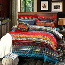 Load image into Gallery viewer, HNNSI Brushed Cotton Bohemian Duvet Cover and Fitted Sheet Sets Queen Size 4 Pieces, Bohemia Exotic Striped Bedding Sets, Boho Comforter Cover Sets,NO Comforter (Fitted Sheet Sets, Queen)